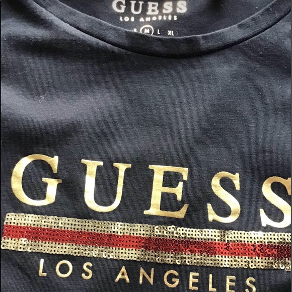 SOLD - Guess Sequin Logo Black Tee - NWT - Picture 3 of 11